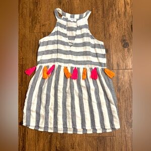 THML women’s striped embroidered sleeveless tassel shirt/dress XS Anthropologie